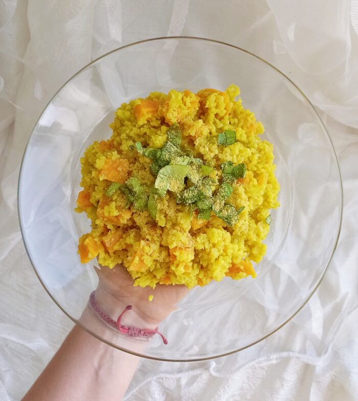 Bulghur wheat with sweet potato and zucchini