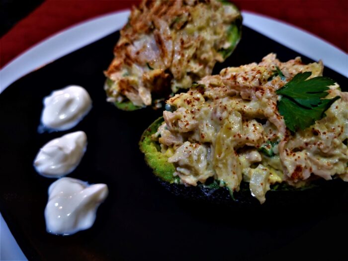 meat free chicken stuffed avocado