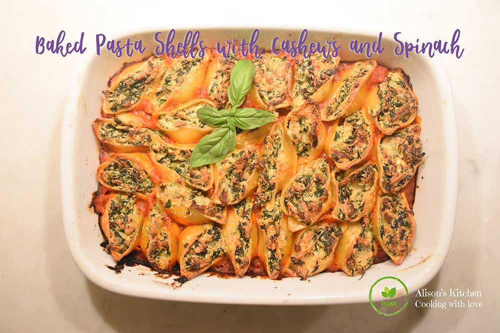 Baked-Pasta-Shells-with-Cashews-and-Spinach